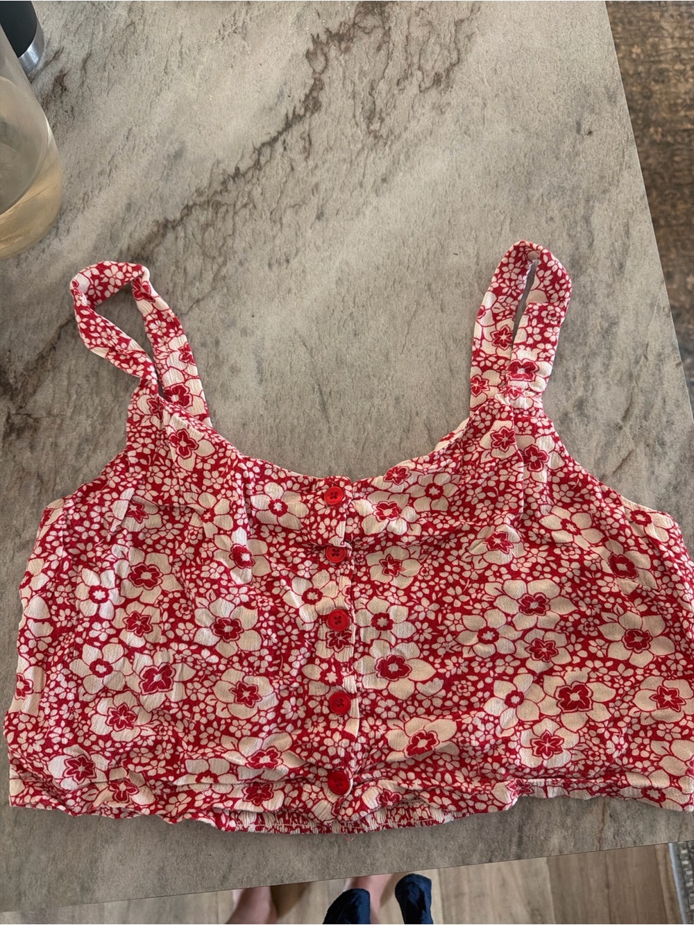 Red Floral Button-Front Crop Top